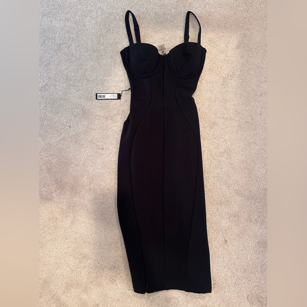 Black Midi Dress with Bustier Bodice